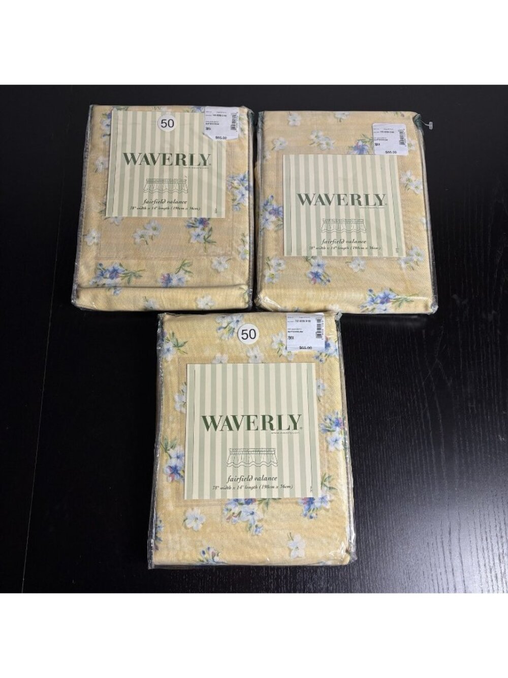 WAVERLY Fairfield Valance, Lot of 3 Fontanelle Buttercream Floral Print 78x14